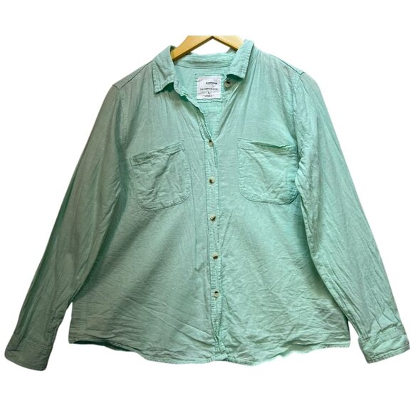 Sonoma Women's The Everyday Linen Shirt Button Up Size L Mint Green - Picture 1 of 11